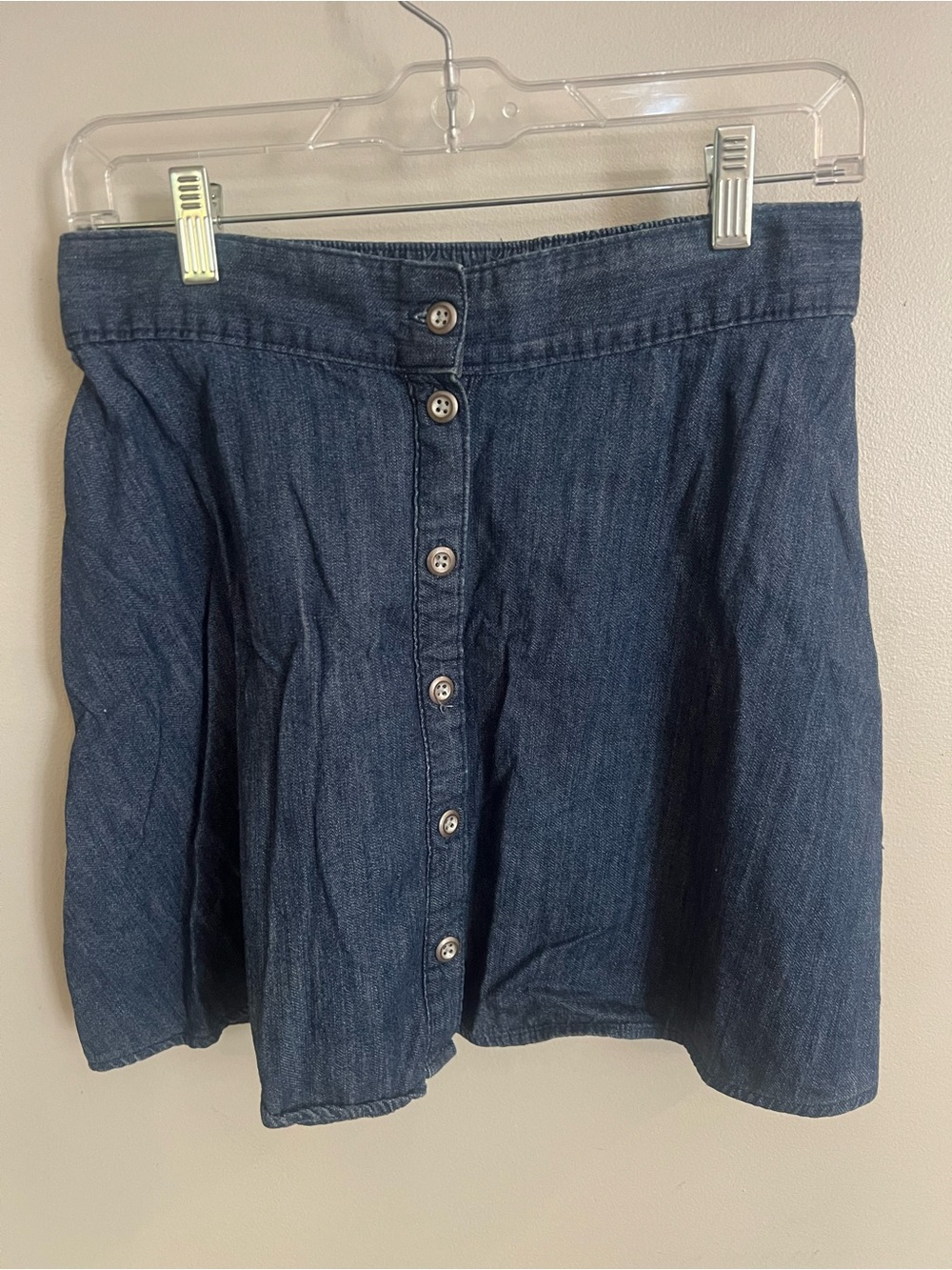Button-Front Dark Denim Mini Skirt